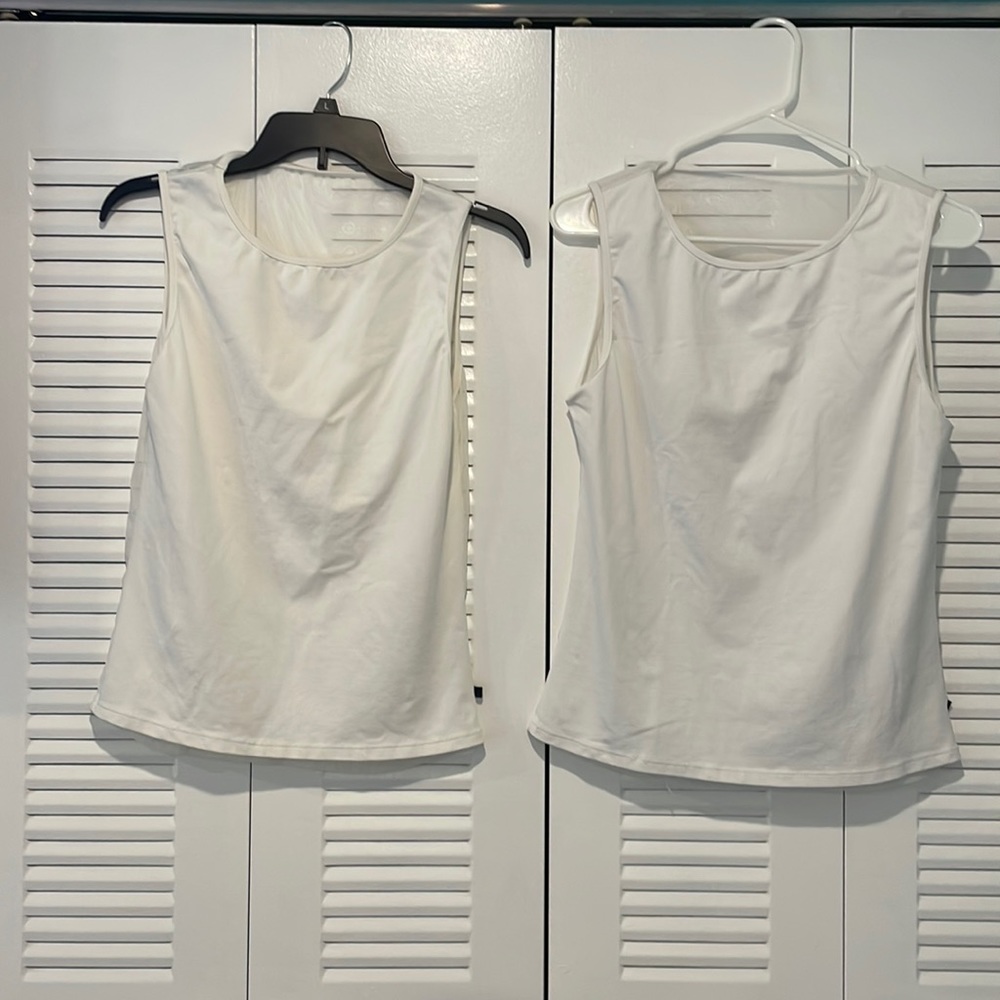 Men’s white spandex tank top with sheer back